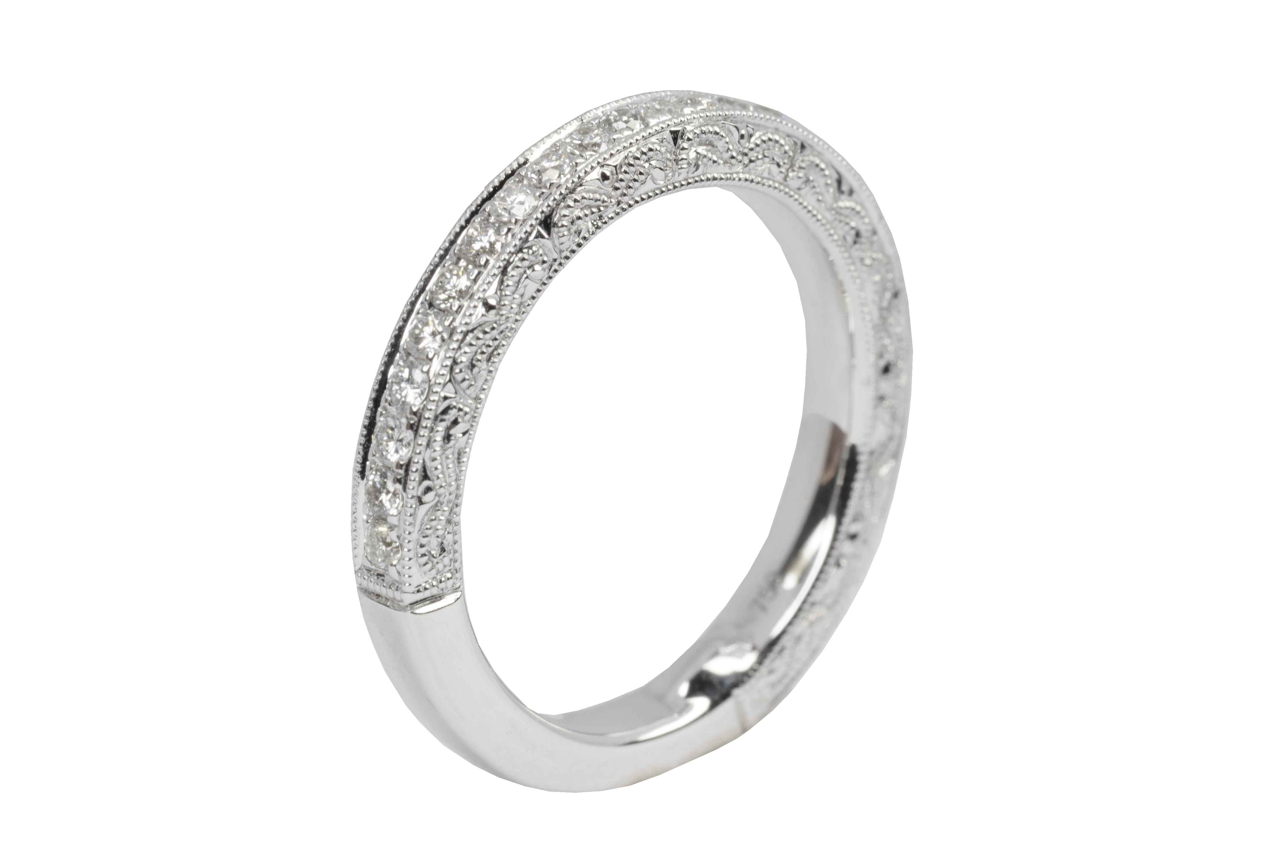 Vintage Style Diamond Band In 18k White Gold.